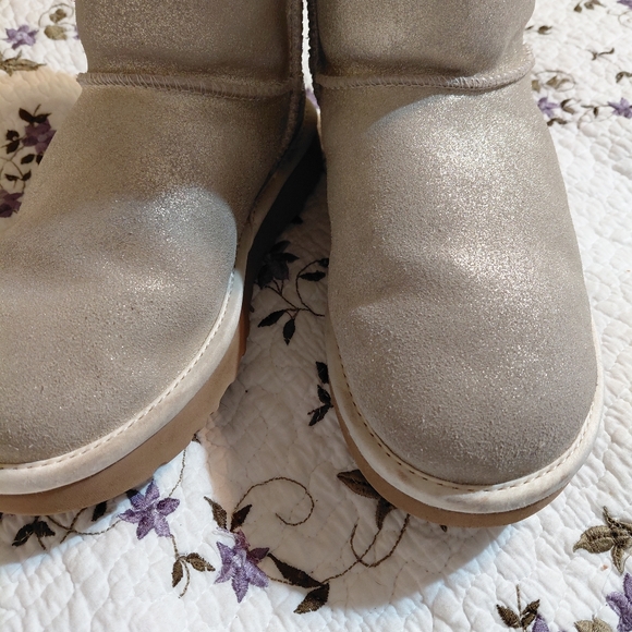 UGG Women's MIni Bailey Bow Sparkle Gold Glitter Boots Size 5 - Picture 5 of 8
